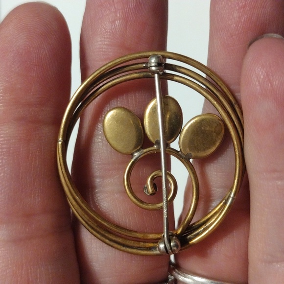 Vintage Petite Gemstone Scarab 14K GF Circle Brooch - Picture 3 of 5